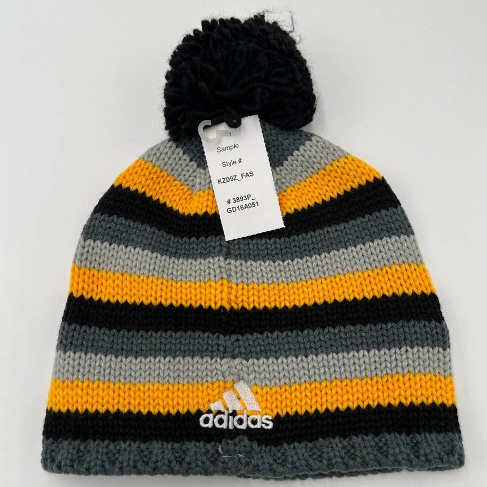 Adidas Unisex Yellow Gray Striped Knit Pittsburgh Penguins‎ NHL Beanie Hat NWT - Picture 2 of 5
